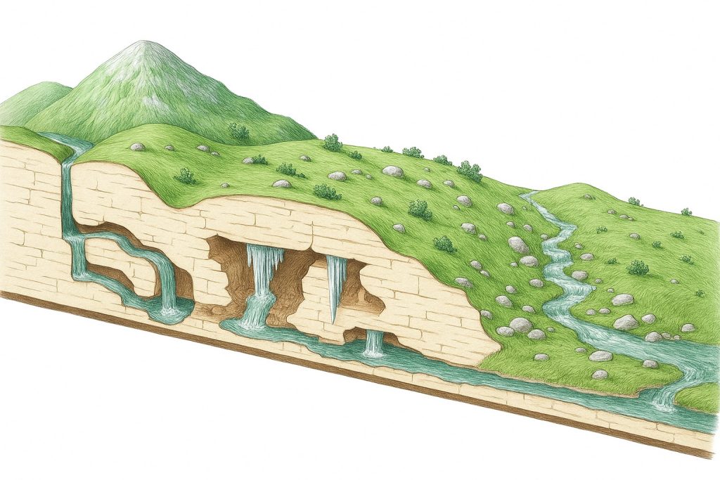 underground water, karst, limestone, rivers, streams