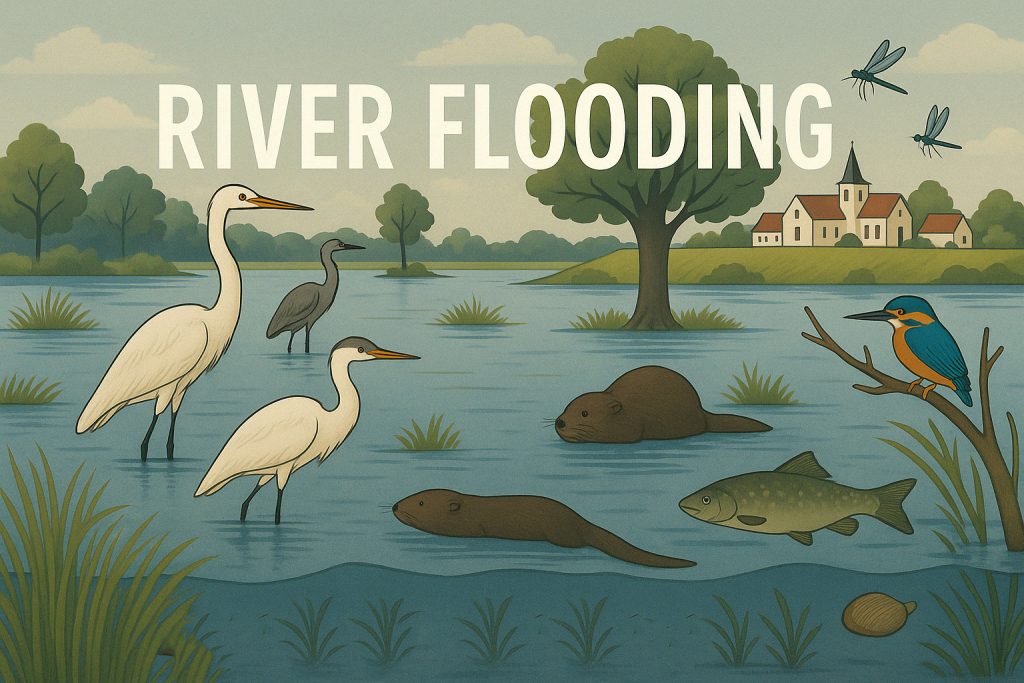 river, flood, flooding