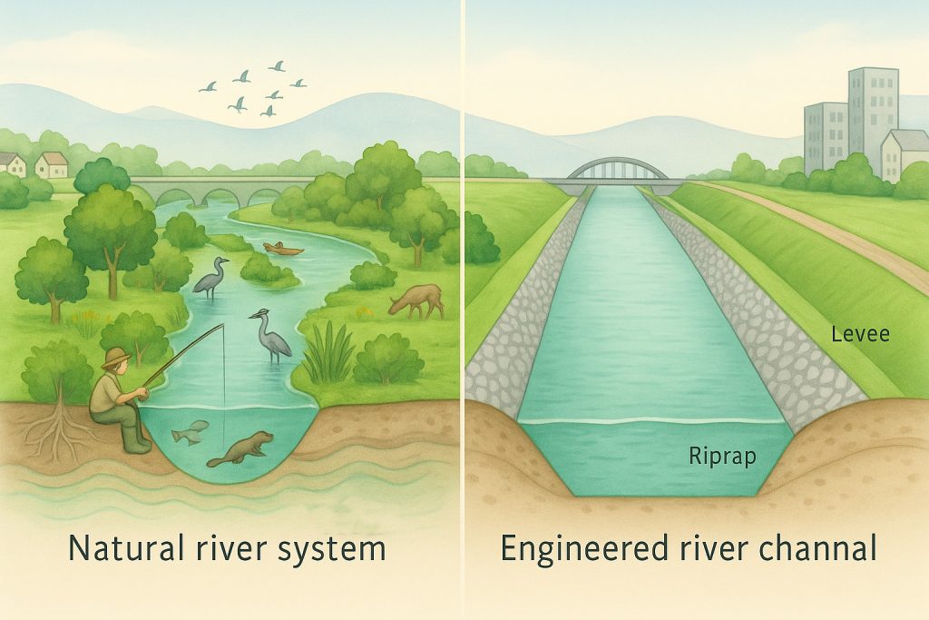 river, regulated, natural