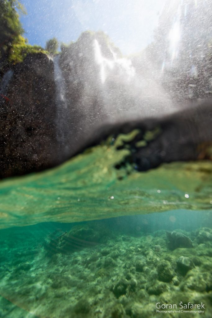 waterfall, underwater, diving, river, croatia, plitvice, national park