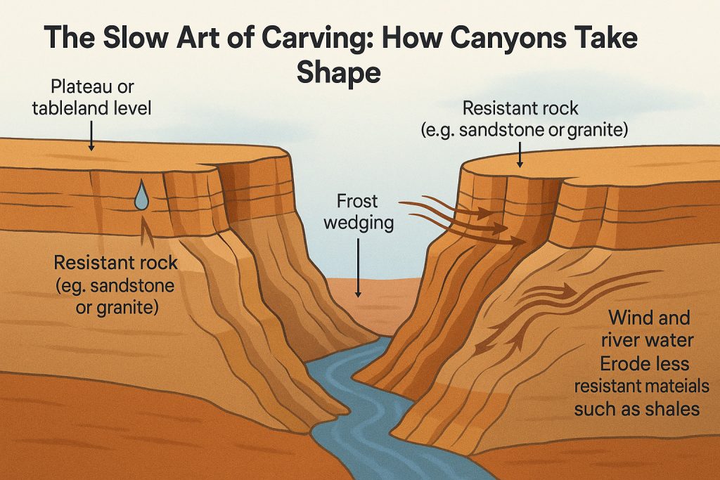 downcutting, canyons, carving