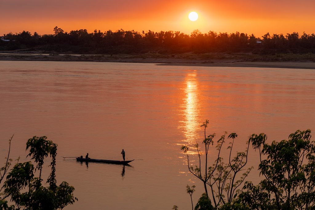 asia, mekong,cambodia,kratie, sunset, fishing, boat