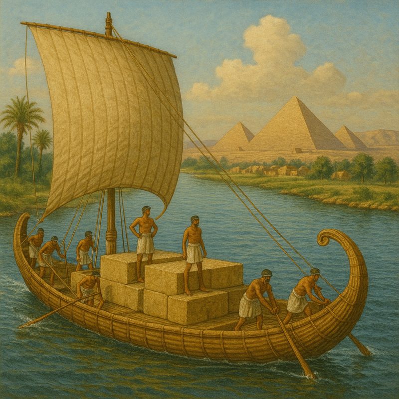 fertile valley, food surplus, ancient civilization, papyrus boat, ancient egypt