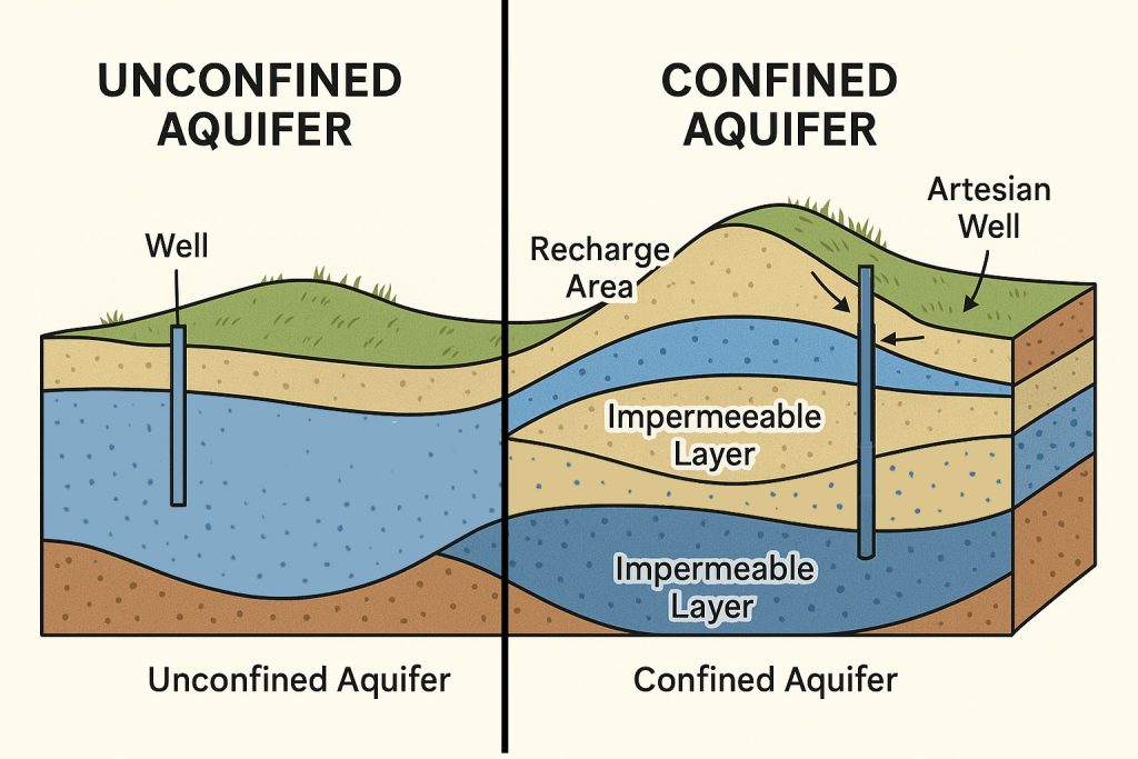confined, unconfined, aquifer